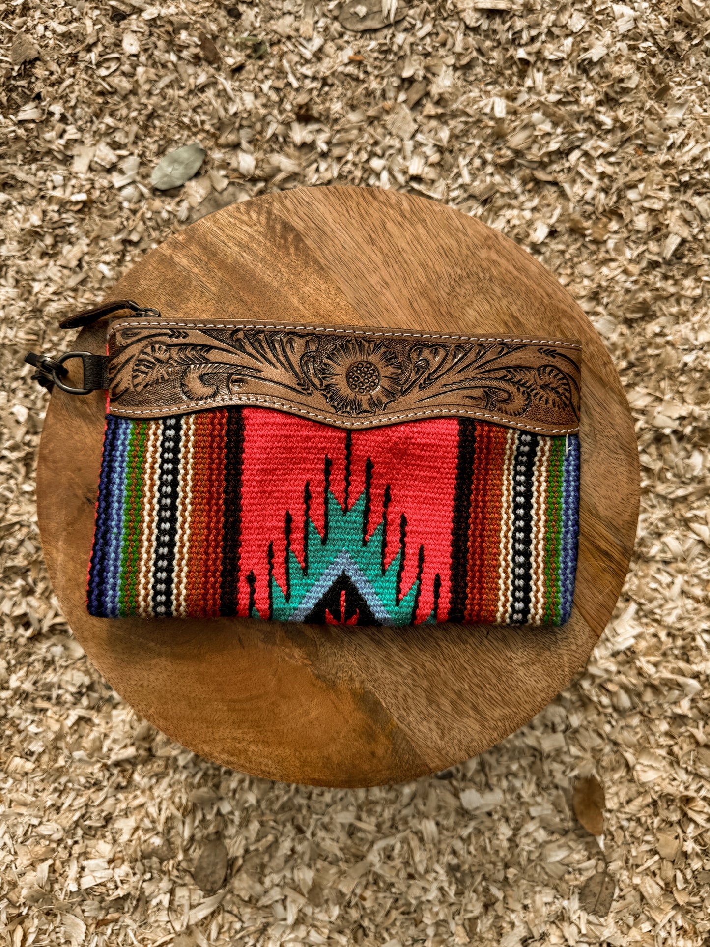 Western leather tooled clutch
