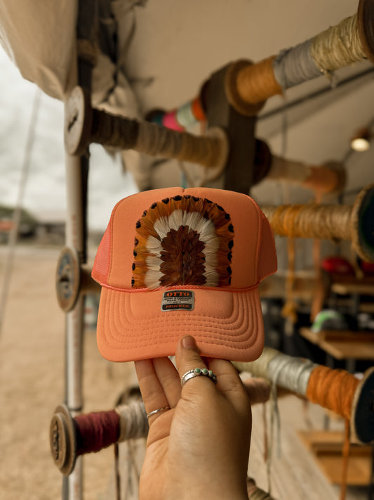 Feathered trucker hat