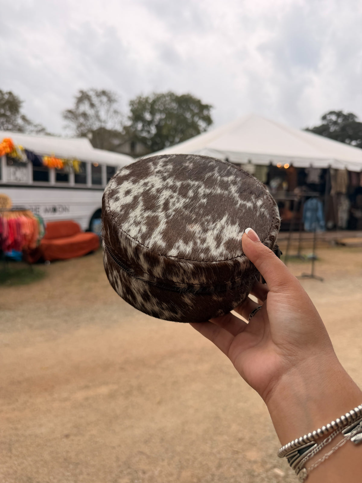 Circle Cowhide Jewelry Box